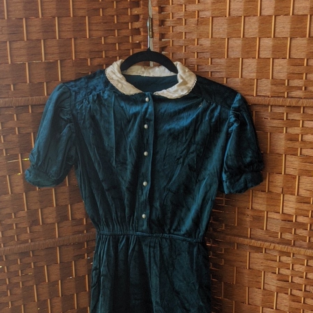 Vintage teal velvet midi dress with details